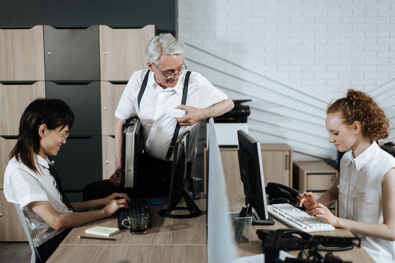 A person sitting upright at a desk with good posture