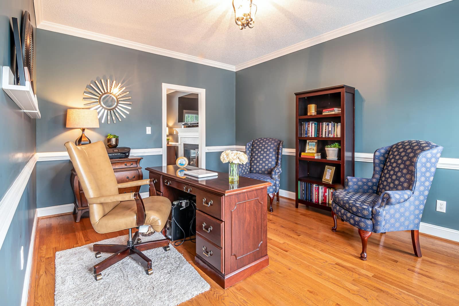 A well-built task chair in a home study